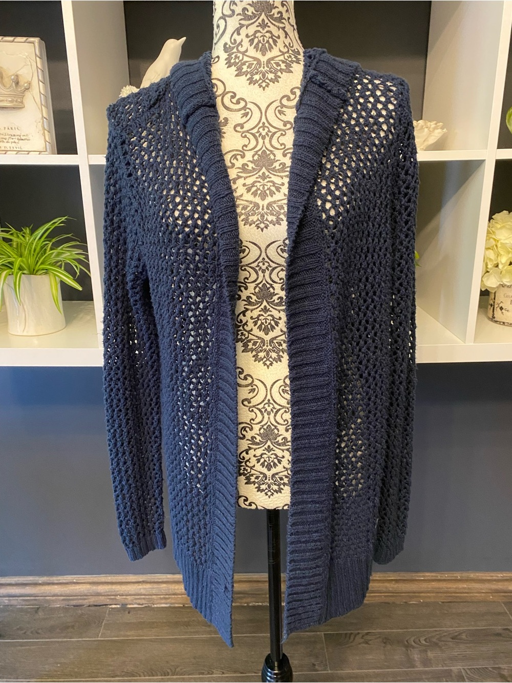 Hollister Hooded Open-Weave Navy Blue Cardigan Size S